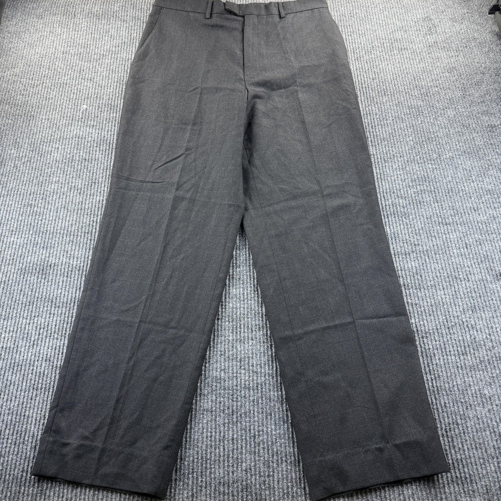 Roundtree & Yorke Dress Pants Mens 34x30* Gray Polyester Rayon Flat Front Slacks